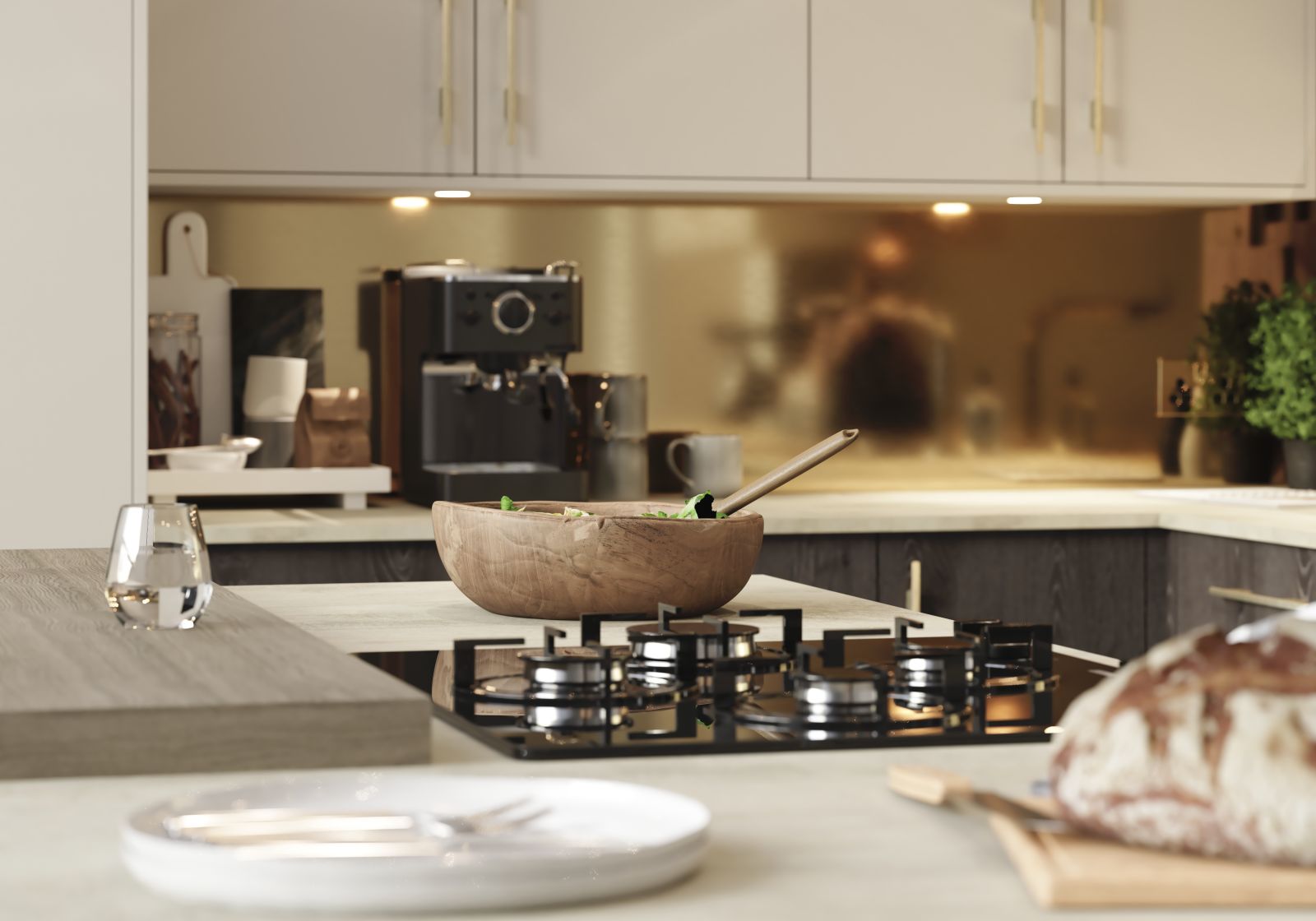 A dinner party made possible due to a cabinet with bi-fold doors